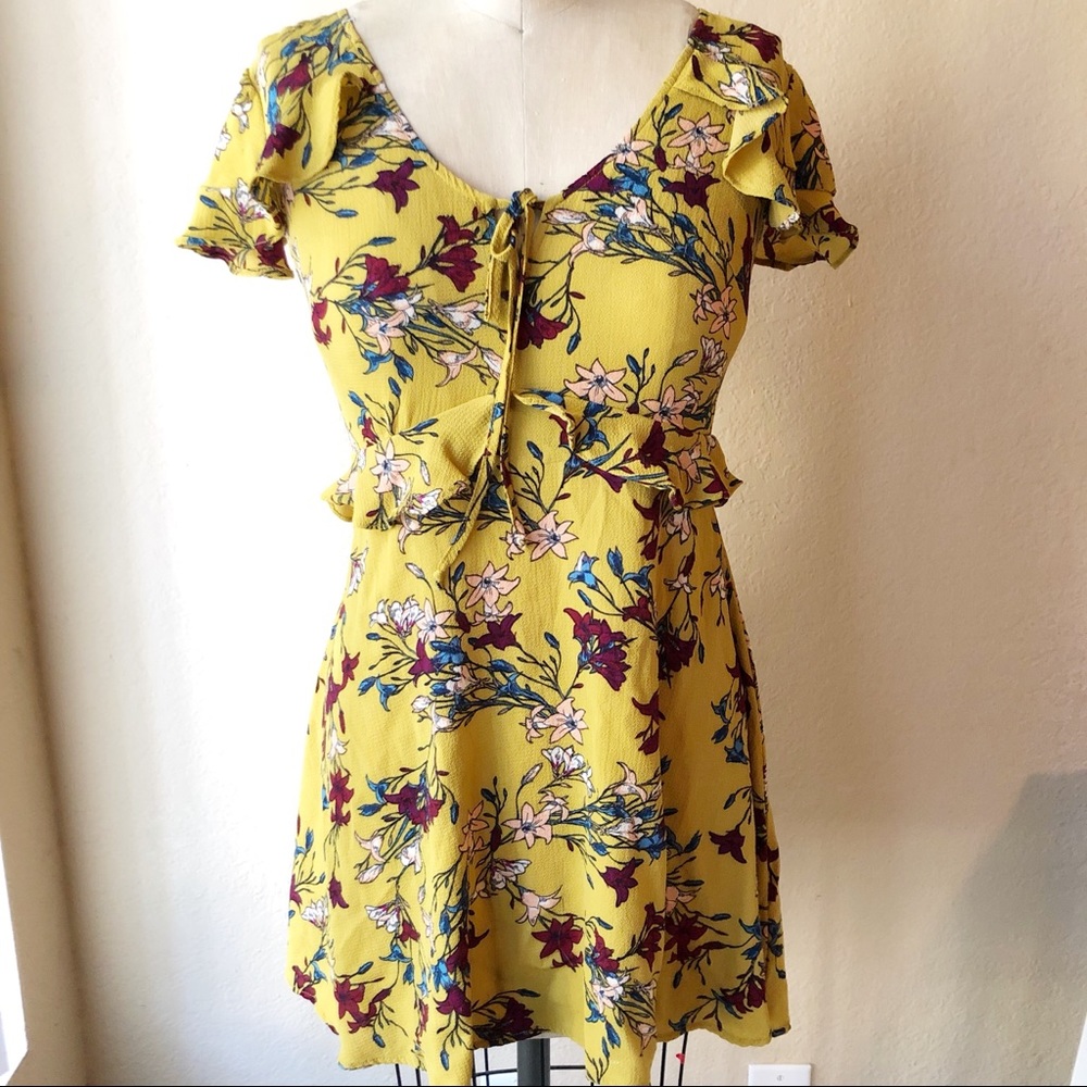 Xhilaration Floral Yellow Dress Small